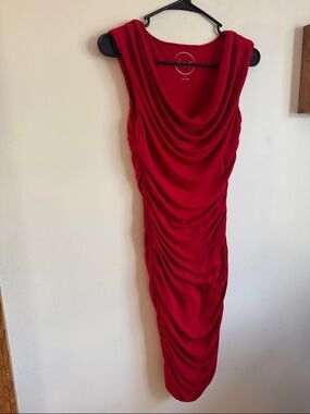 INC International Concepts Red Draped Midi Dress